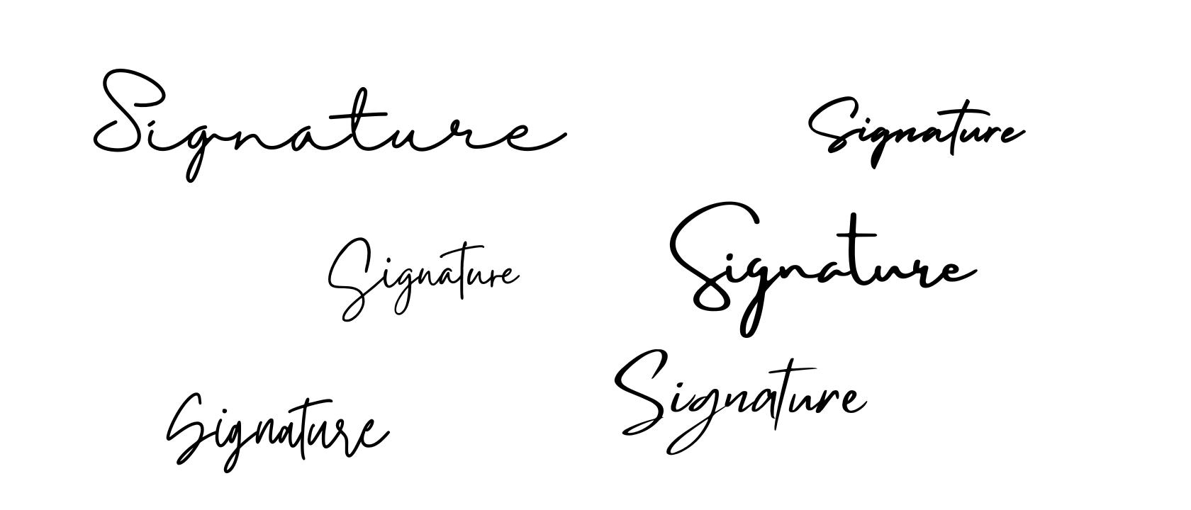 signature in different types of cursive